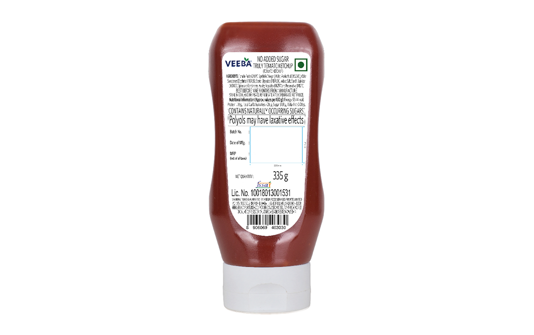 Veeba No Added Sugar Truly- Tomato Ketchup   Plastic Bottle  335 grams
